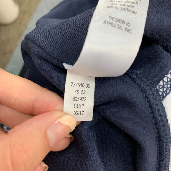 Athleta Print Mantra Capri Legging Womens XXS 2XS Navy Multi Criss Cross Mesh - Picture 11 of 15